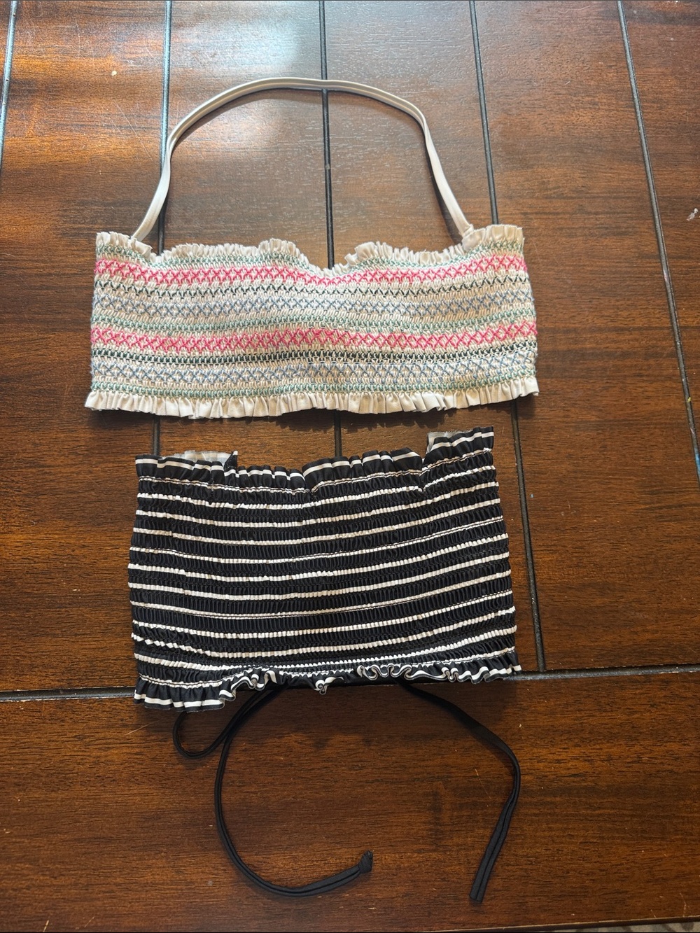 Set of 2 Smocked Bandeau Tops - Multicolor Stripe & Black/White